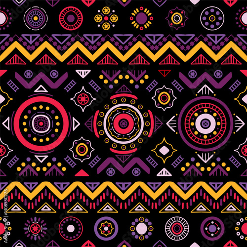 Ethnic seamless in native style. Vector pattern with African art decoration tribal geometric shape symbols. Folk background vector. Tent boarder backdrop. Abstract Aztec line motif