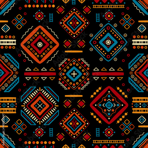Ethnic seamless in native style. Vector pattern with African art decoration tribal geometric shape symbols. Folk background vector. Tent boarder backdrop. Abstract Aztec line motif