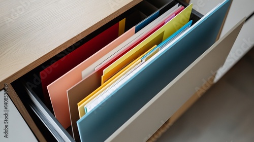 Organized Multi-Colored File Folders in an Office Drawer for Efficiency