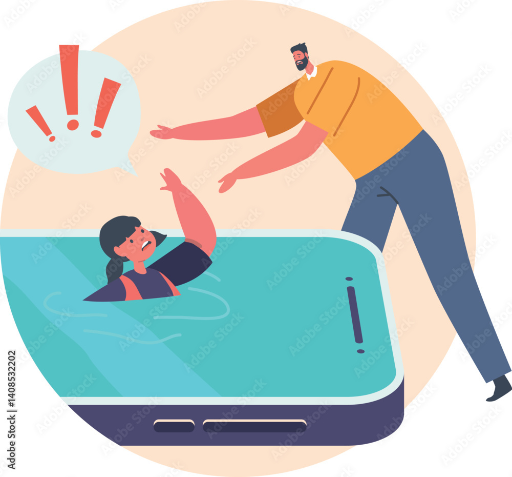 Fototapeta premium Saving child from smartphone drowning