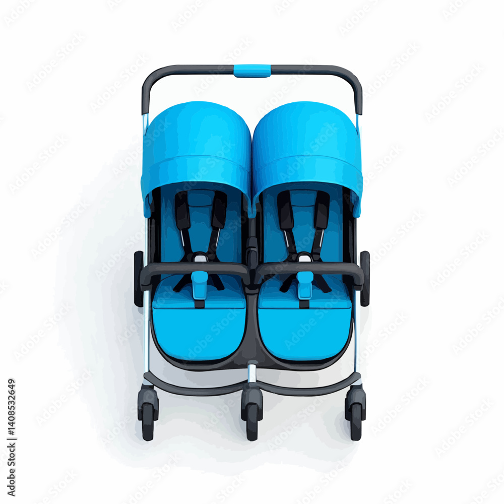 Naklejka premium Double Baby Stroller, Top View Illustration