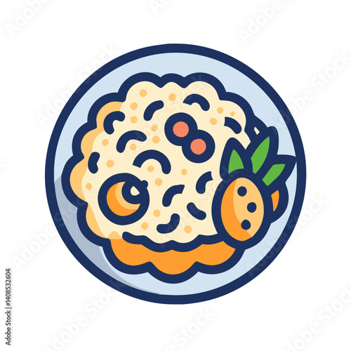 Colorful risotto dish with fruit on plate icon