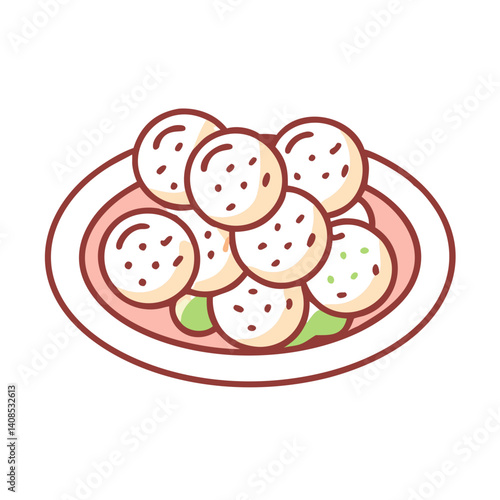 Delicious takoyaki balls illustration on a plate on black