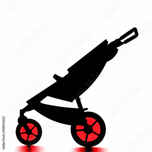 Black Stroller Illustration, Three-Wheel Design

