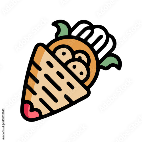 Cartoon Shawarma Wrap with Meatballs on Black Background