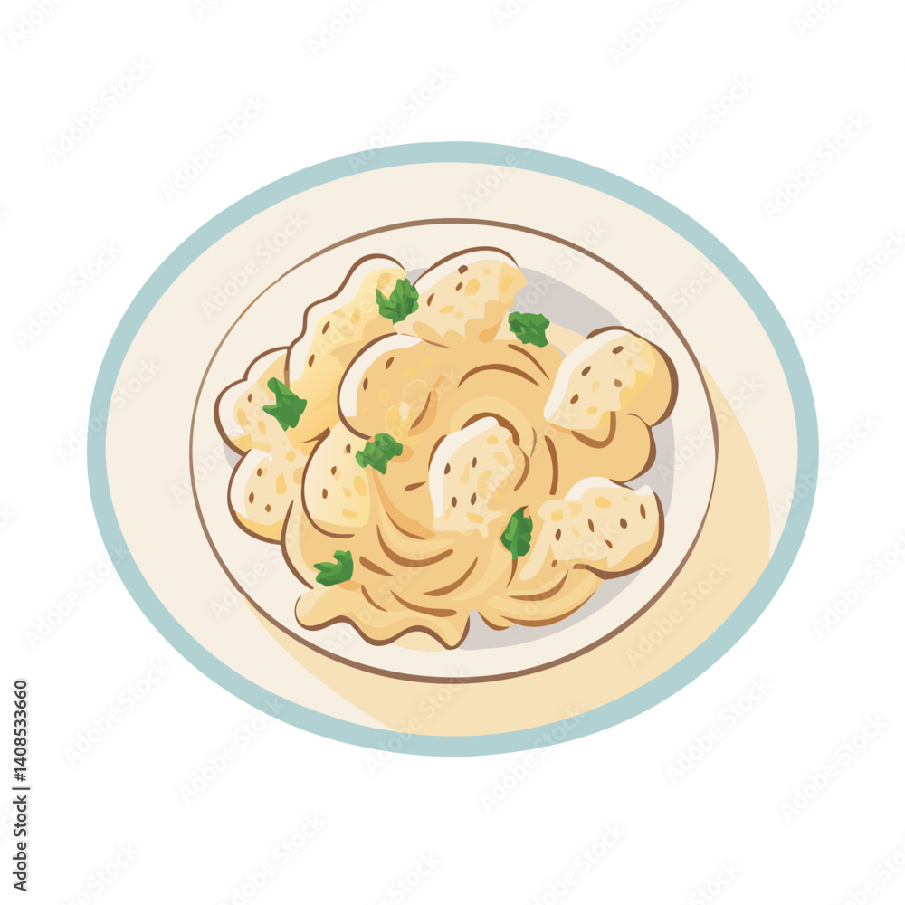 Pasta with Cheese Sauce and Parsley Illustration Pasta with Cheese Sauce and Parsley Illustration