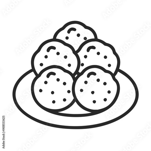 Falafel balls in a dish line art illustration