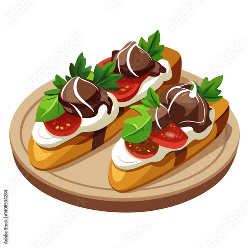 Delicious Bruschetta Topped with Fresh Mozzarella and Tomato