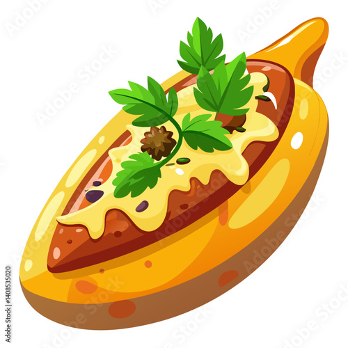 Khachapuri Adjaruli with Sauce and Greens Illustration