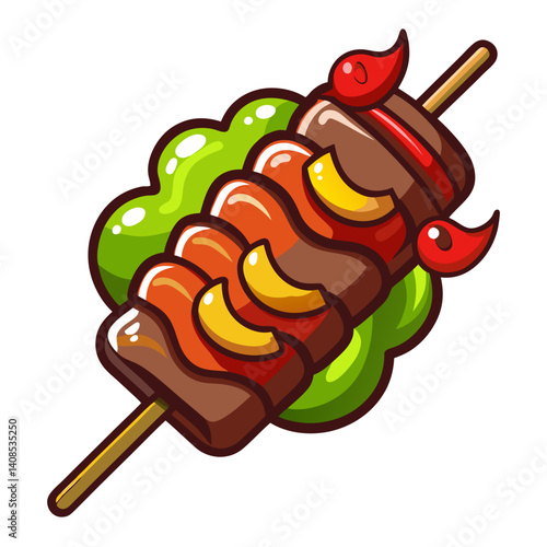 Cartoon Skewer with Meat, Peppers, and Lettuce Image