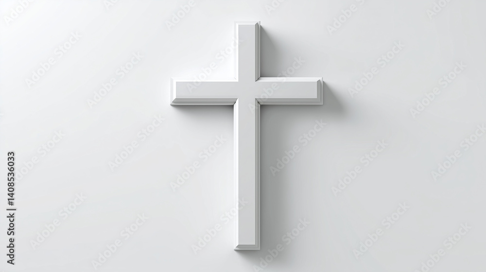 Minimalist 3D white Christian cross on plain background, symbolizing faith, hope, and spirituality. Minimalist 3D white Christian cross on plain background, symbolizing faith, hope, and spirituality.
