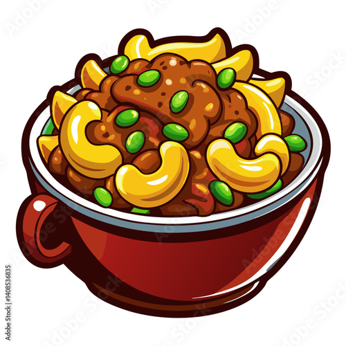 Delicious Curry Dish Illustration with Cashews and Peas