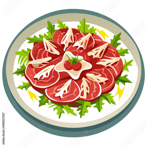 Carpaccio Appetizer with Greens and Cream Illustration