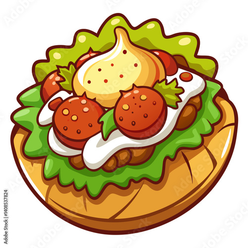 Cartoon Falafel Pita with Toppings Vector Illustration