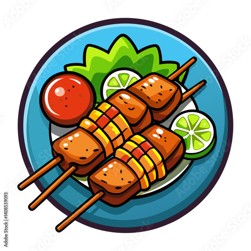 Delicious Sate Lilit Skewers, Traditional Indonesian Cuisine Illustration