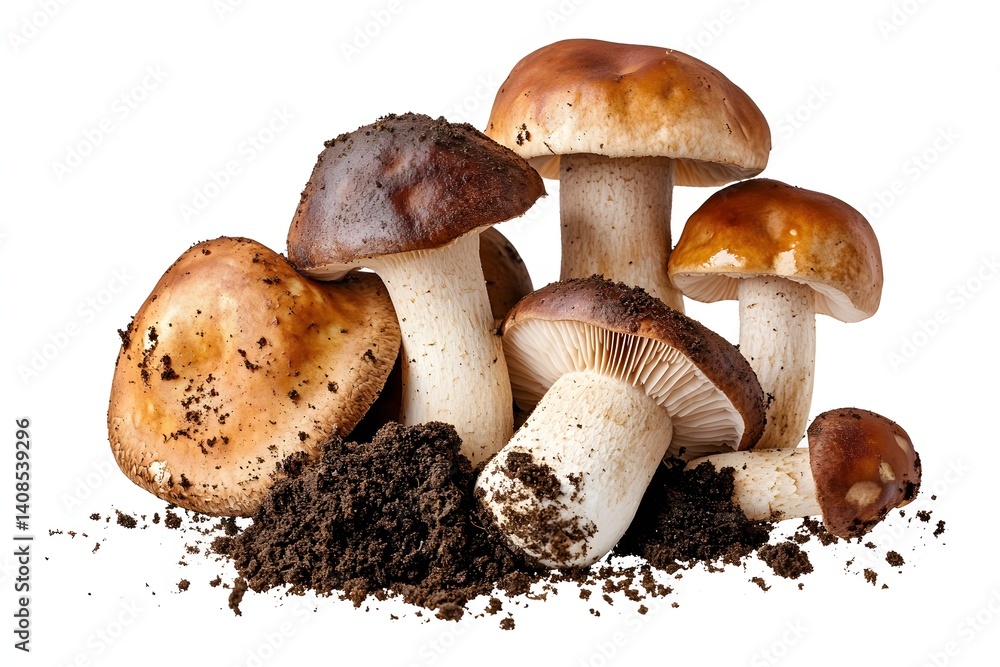 Collection of Fresh Porcini Mushrooms (Boletus Edulis) with Soil and Whole Varieties a? Collection of Fresh Porcini Mushrooms (Boletus Edulis) with Soil and Whole Varieties a?