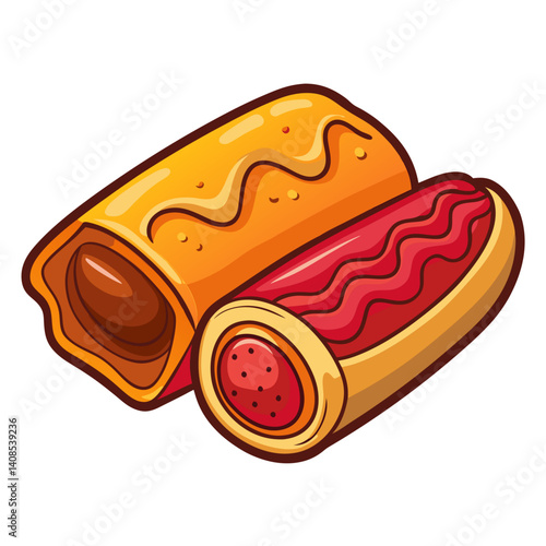 Cartoon corn dog and hot dog food illustration