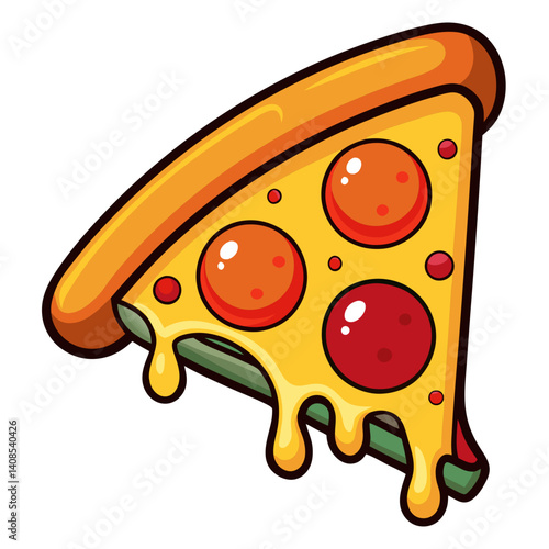 Cartoon Pizza Slice with Pepperoni and Melting Cheese