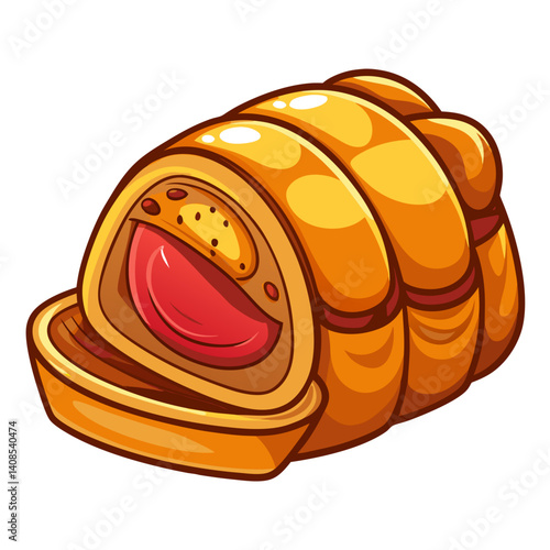 Cartoon Meatloaf Roll: Appetizing Food Illustration on White