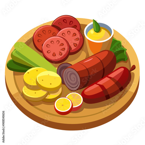 Sausage and sides on a plate illustration cartoon