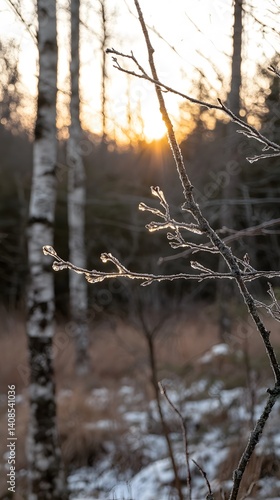 Wallpaper Mural Frozen Winter Branch Sunrise Icy Nature Scene Torontodigital.ca