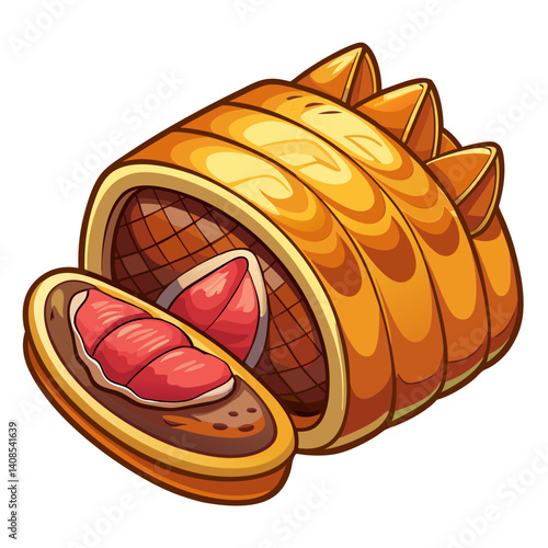 Cartoon Meatloaf with Slice on White Background