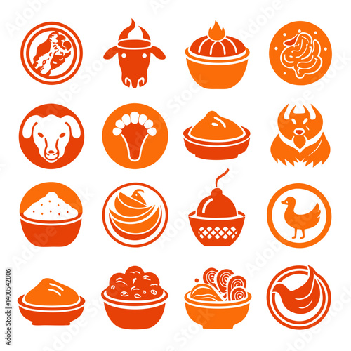 Orange food ingredient and animal icon vector collection