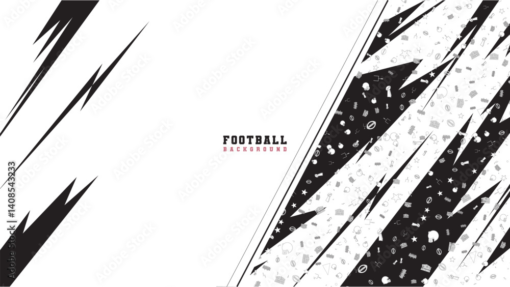 Fototapeta premium Black and White Minimalist American Football Background with Abstract Shapes and Sport Icons