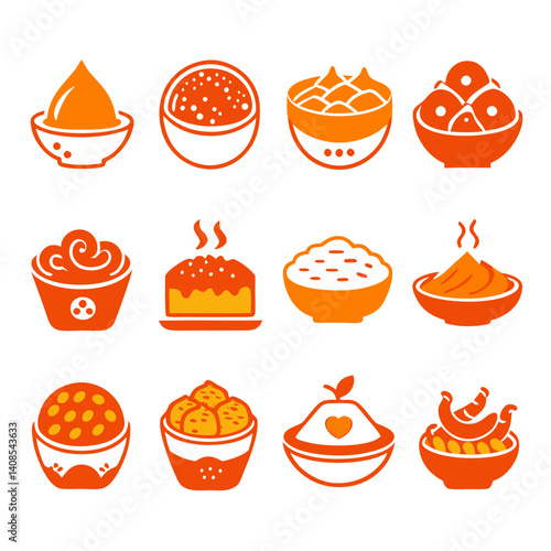 Icon set of various Indian sweets in bowls
