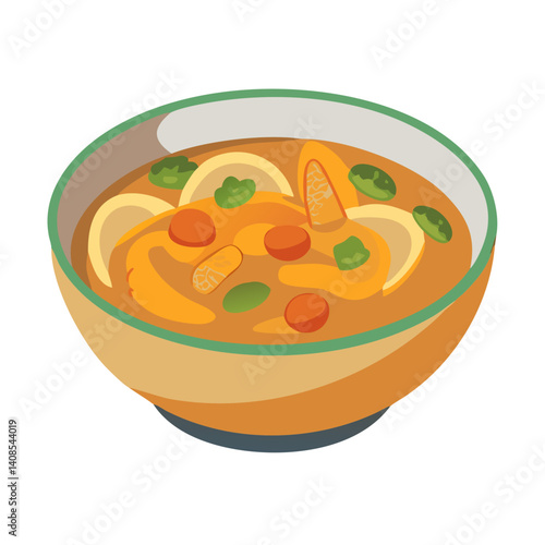 Bowl of Delicious Tom Yum Soup Vector Illustration