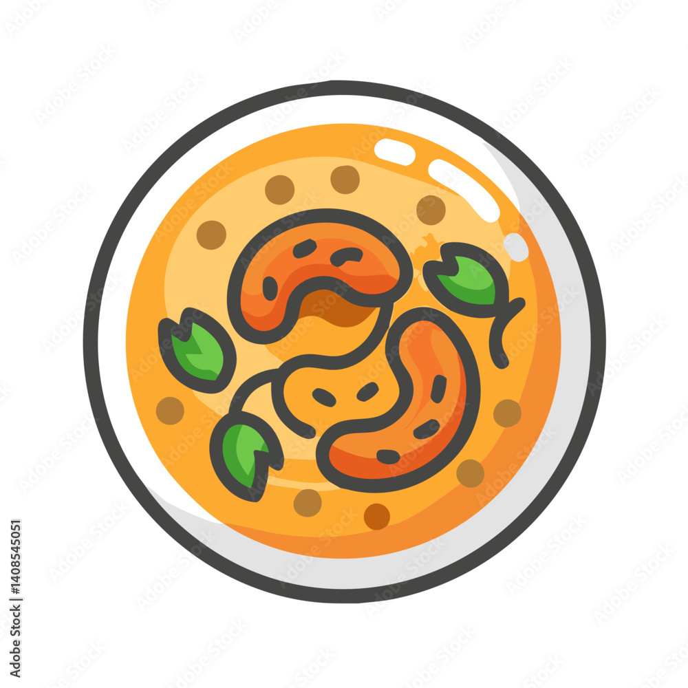 Fototapeta premium Cashew Curry Food Illustration Isolated On a Black Background