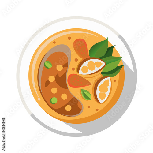 Delicious Thai Curry Soup with Basil, Artistic Illustration