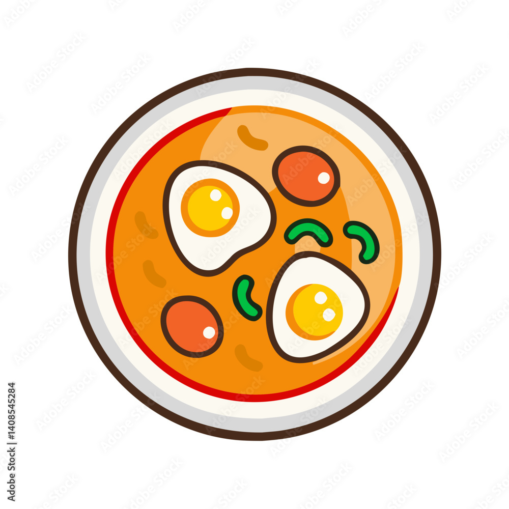 Fototapeta premium Cartoon Illustration of Tom Yum Soup with Fried Eggs