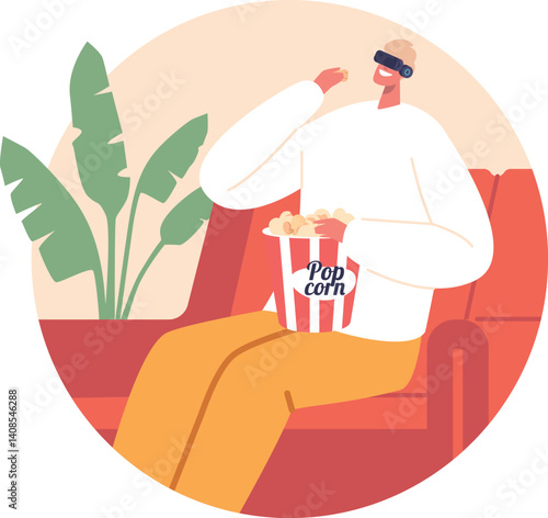 Man watching vr movie vector illustration