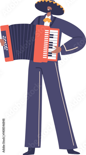 Mariachi musician playing accordion vector illustration