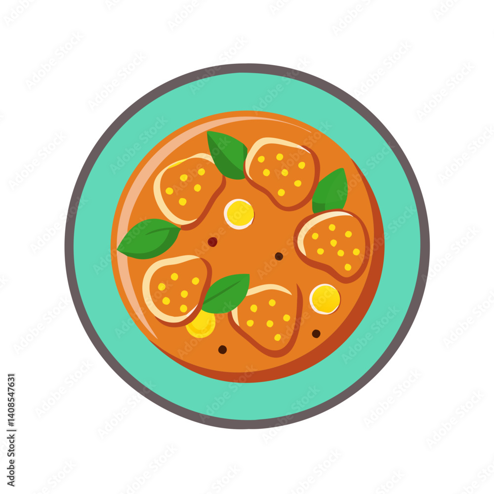 Delicious stew vector illustration on a teal plate
