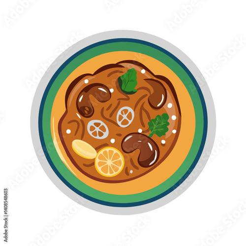 Delicious Tom Yum soup illustration in a colorful bowl