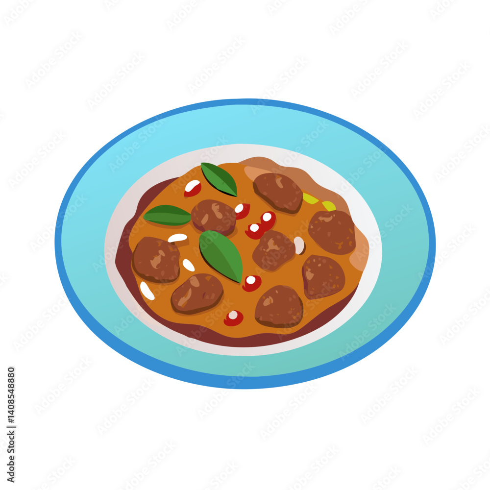 Delicious Asian-inspired curry with meat and vegetables illustration Delicious Asian-inspired curry with meat and vegetables illustration