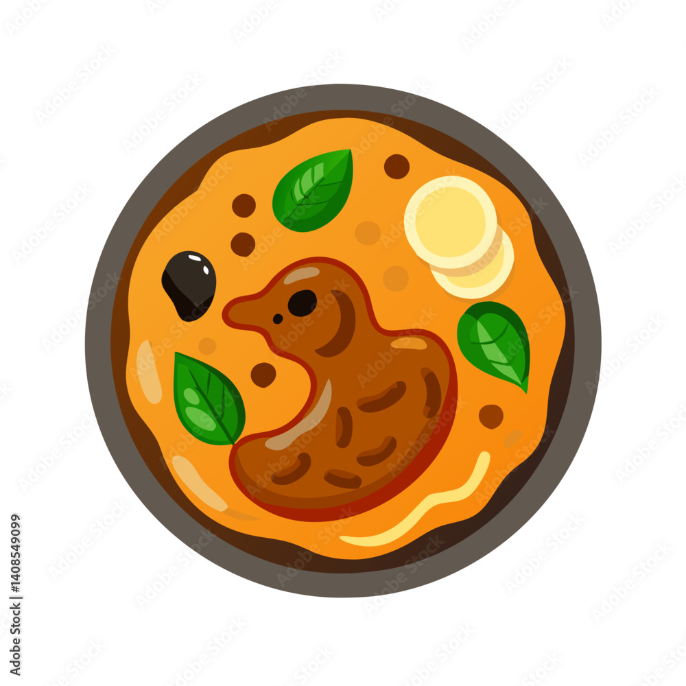 Fototapeta premium Cartoon Bowl of Duck Stew with Basil