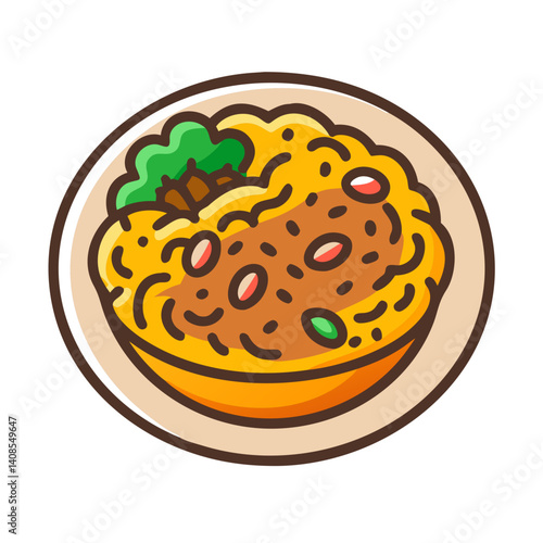 Cartoon Biryani Dish Illustration, Spicy and Delicious Meal