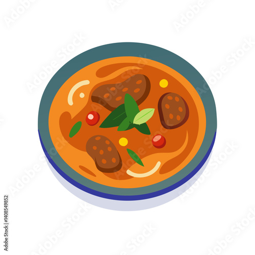Delicious curry bowl illustration with meat and vegetables