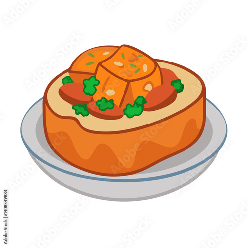Cartoon Illustration of Bruschetta on a Plate Isolated