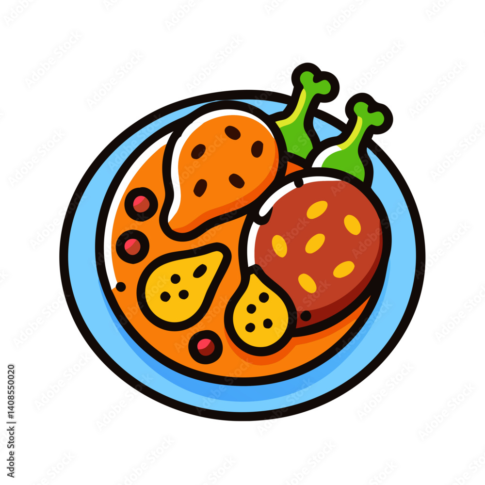 Obraz premium Delicious Indian Curry Plate Illustration on Black Background