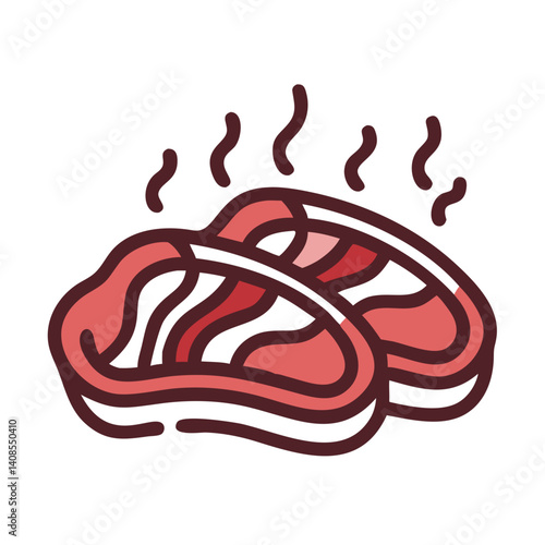 Hot Steaks Illustration on Black Background, Cooking Concept