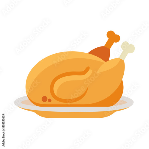 Roasted chicken on a platter isolated over black background