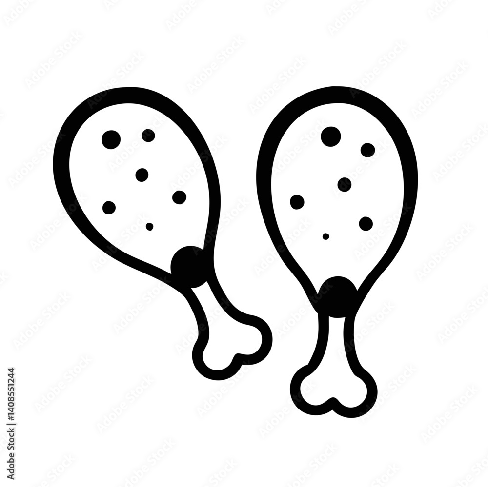 Fototapeta premium Two Chicken Drumsticks Outline Icon on Black Background