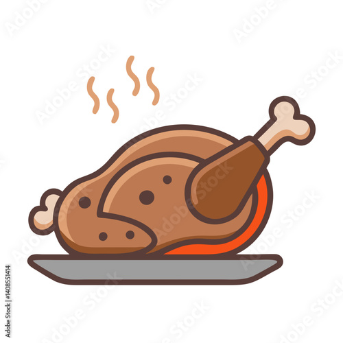 Cartoon Roasted Turkey on Plate with Steaming Effect
