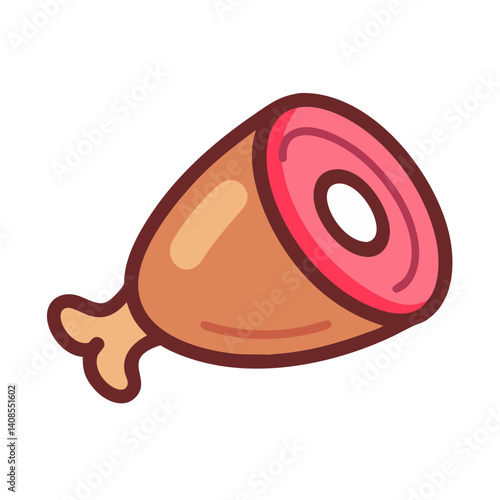 Cartoon Ham Hock Icon Isolated on Black Background