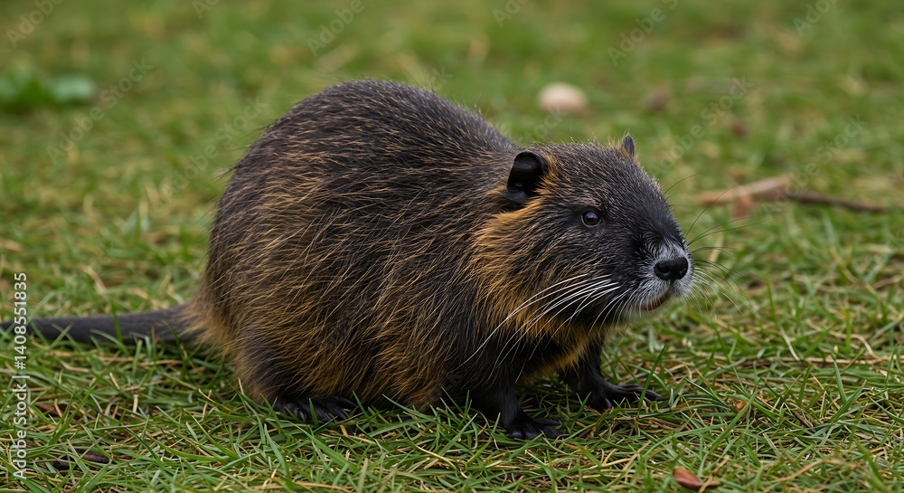 Coypu in Grassland: A Serene Wildlife Portrait Coypu in Grassland: A Serene Wildlife Portrait
