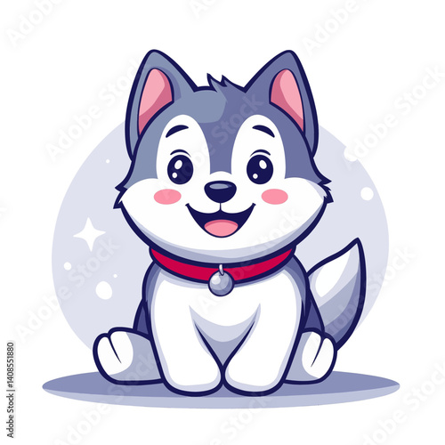 Illustration of a cute cartoon dog, depicted as smiling and friendly, with a pet character design, utilizing flat colors, and isolated on a transparent background